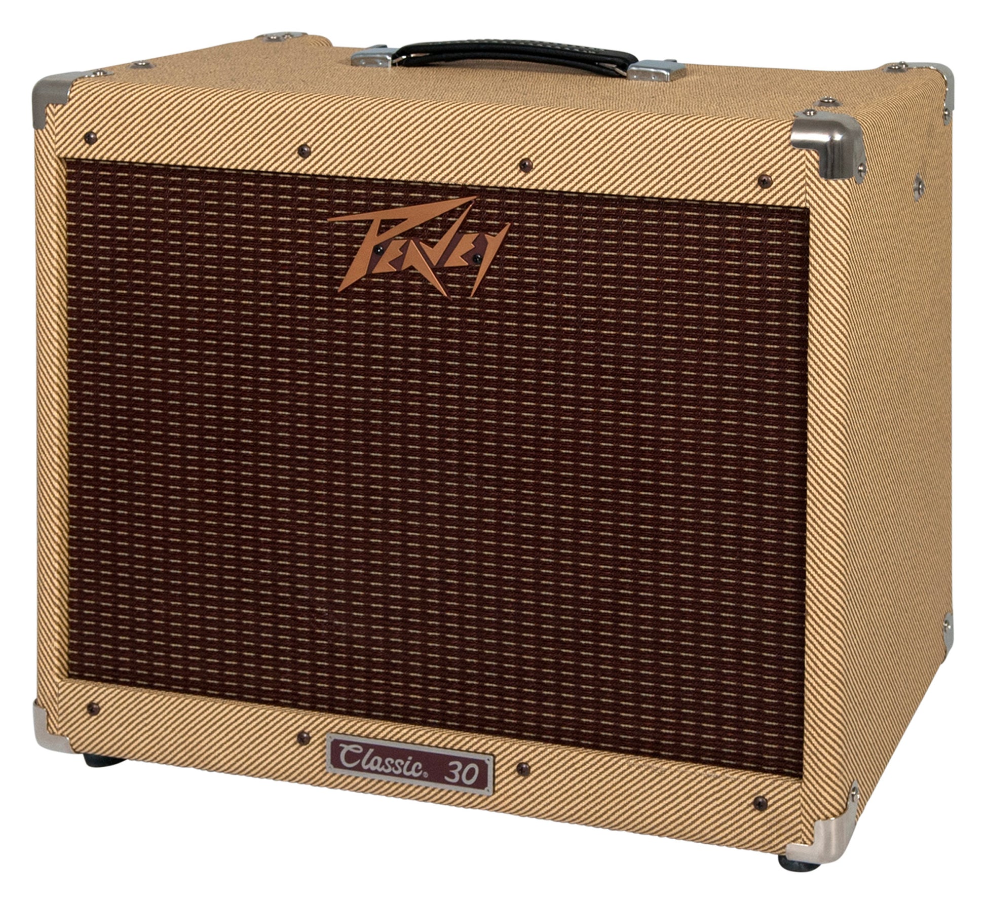 Ampli à lampes 30W, HP 1x 12", 2 canaux, EQ 3 bandes, fonction Boost,"Spring Reverb" intégrée, pédalier inclus, finition tweed