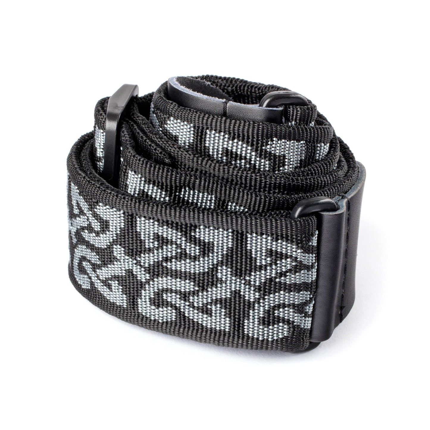 Courroie jacquard modèle CELTIC, extrémités cuir, largeur 5 cm, noir et gris
