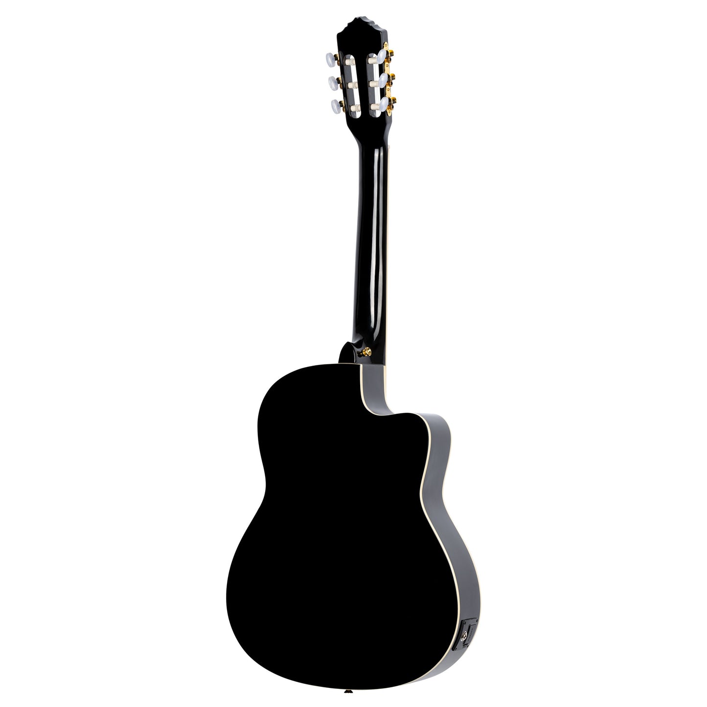 RCE145L, modèle gaucher à caisse fine, pan coupé, EQ MagusPro, table épicéa massif, manche acajou (sillet 48 mm), noir brillant