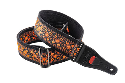 Courroie modèle GLASTONBURY II, tissu Jacquard, largeur 6 cm, longueur 90 à 150 cm, porte-médiators intégré, orange