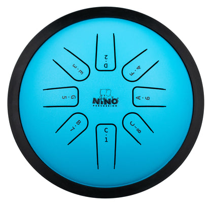 Small tongue drum bleu NINO Do mineur avec mailloches en caoutchouc et sac de transport