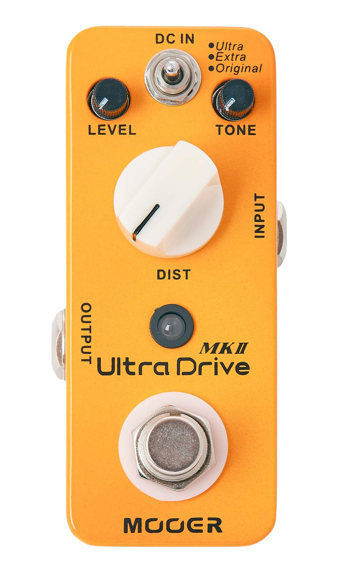 Pédale ULTRA DRIVE MKII, distorsion hi gain à 3 modes (Original/Extra/ultra), boîtier métal, true bypass, orange