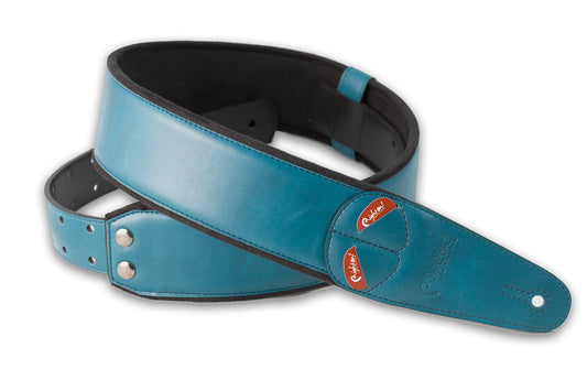 Courroie modèle CHARM, extérieur synthétique, largeur 6 cm, longueur 100 à 145 cm, porte-médiators intégré, turquoise