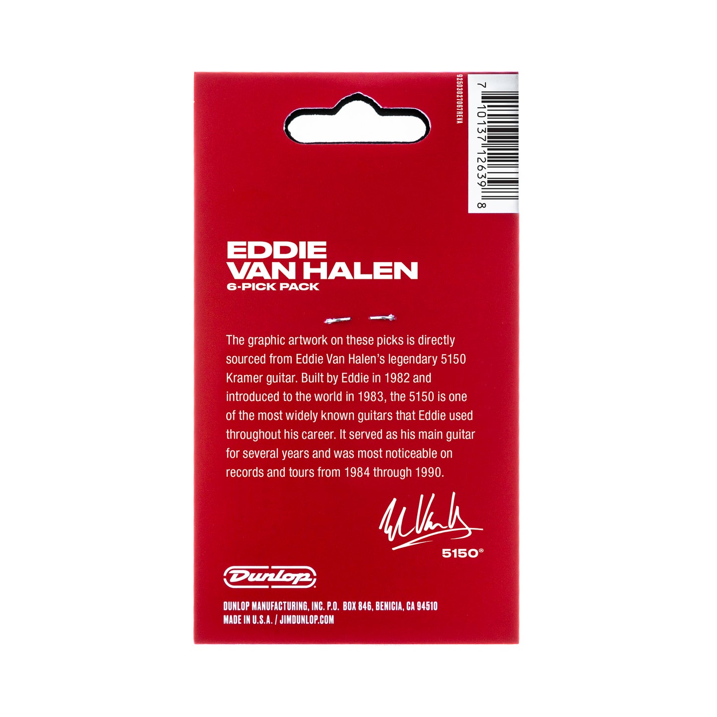Sachet Variety Pack de 6 médiators EVH 5150 MAX-GRIP Nylon 0.60 mm (graphisme rouge à bandes noires et blanches)