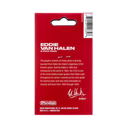 Sachet Variety Pack de 6 médiators EVH 5150 MAX-GRIP Nylon 0.60 mm (graphisme rouge à bandes noires et blanches)