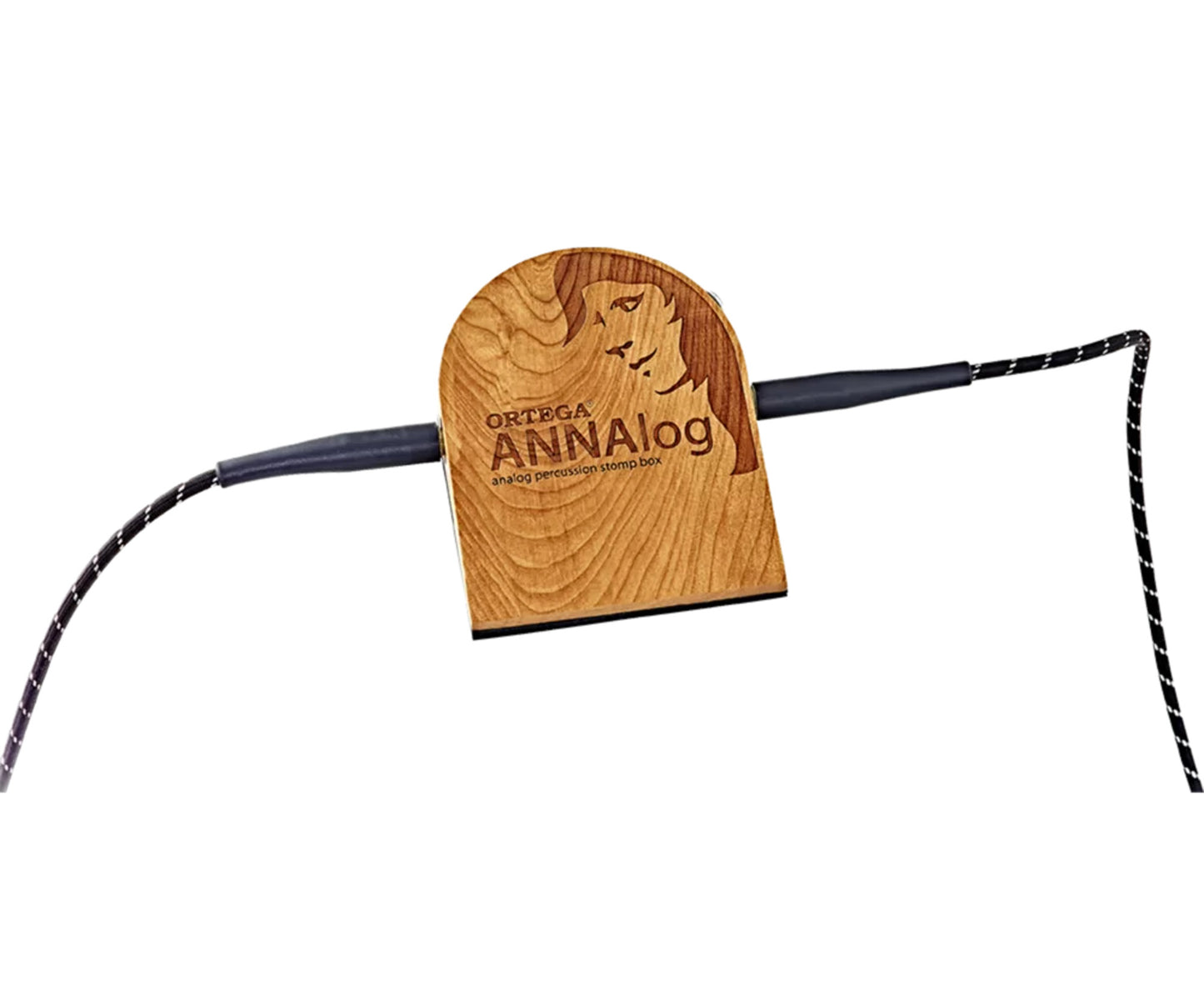 Pédale ANNAlog, merisier massif, piezo analogique, entrée et sortie jack, contrôle de volume, ne nécessite pas d'alimentation