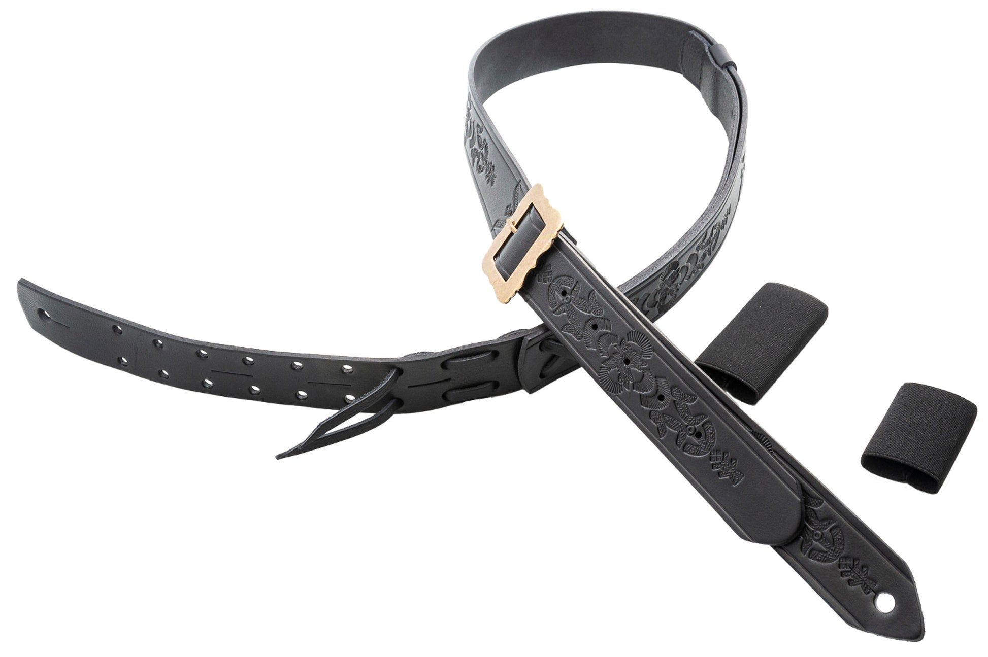 Courroie modèle LEGEND BM BOHEMIAN, cuir haute qualité, largeur 4 cm, longueur 96 à 145 cm, porte bottleneck intégré, noir