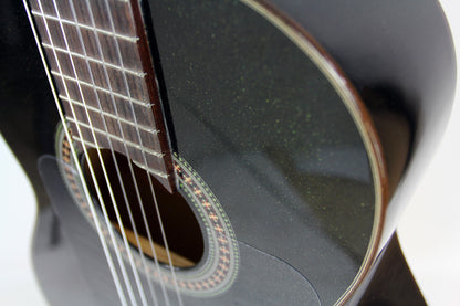 5F BLACKSTAR, Flamenca, table épicéa massif, fond & éclisses sycomore, manche acajou, touche palissandre, noir pailleté