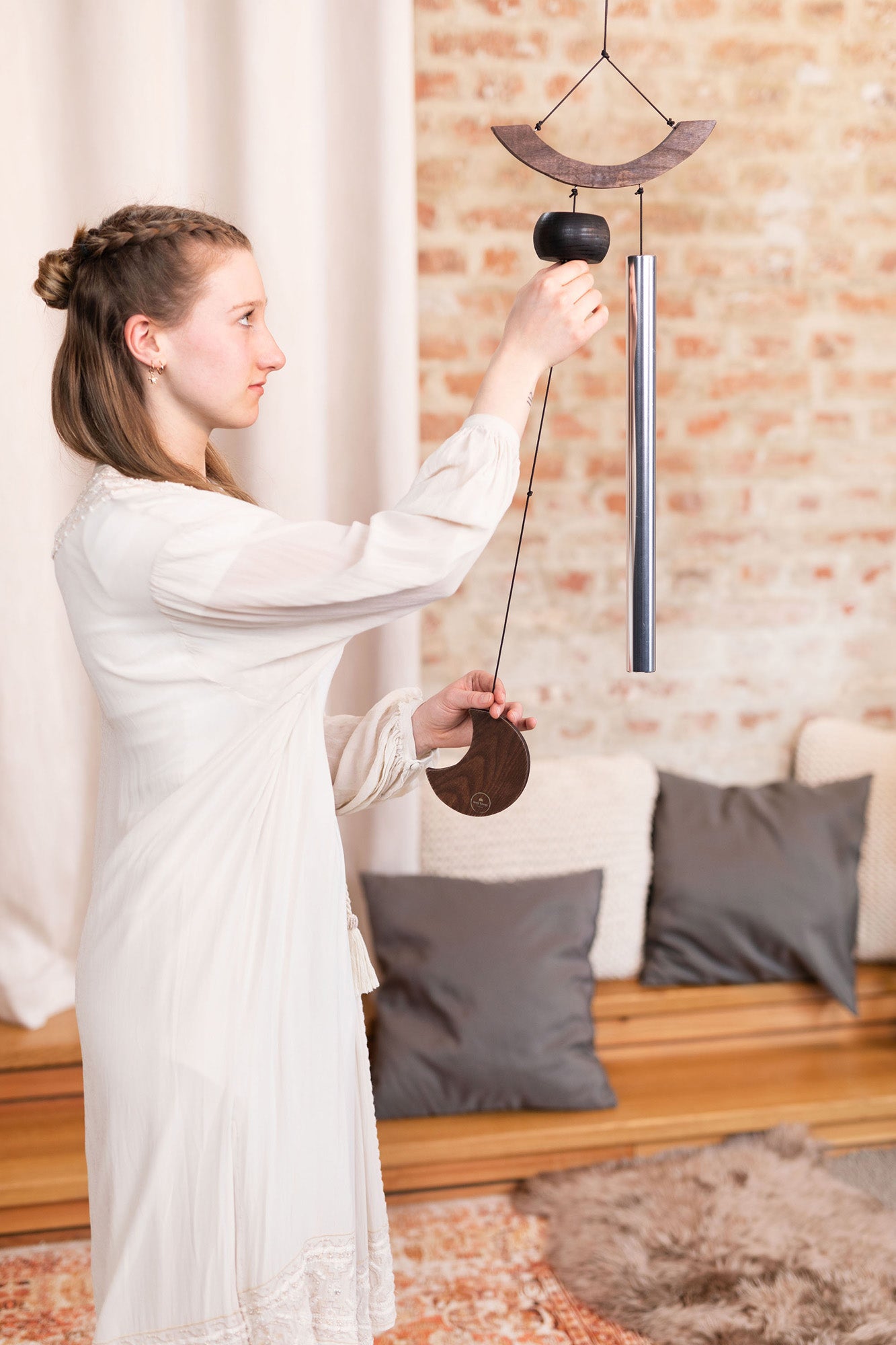 CHIMES SONIC ENERGY MOON 35", ARGENT