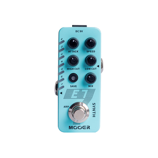 Pédale E7 SYNTH, synthétiseur guitare polyphonique, 7 types de sons, 7 presets utilisateurs, boîtier métal, true bypass, bleu