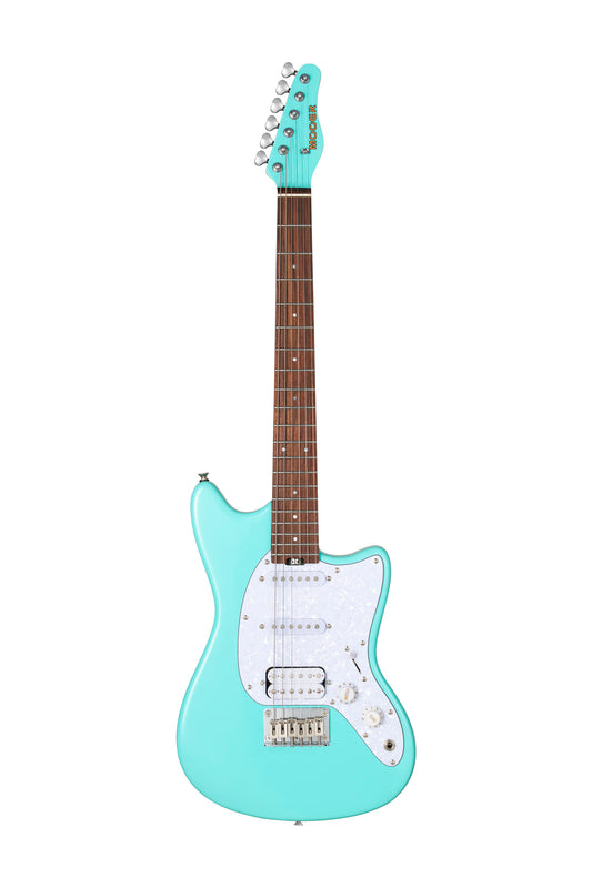 MOOER MLT10, short scale, corps peuplier, manche érable torréfié satiné, touche palissandre, diapason 610 mm, bleu, avec housse