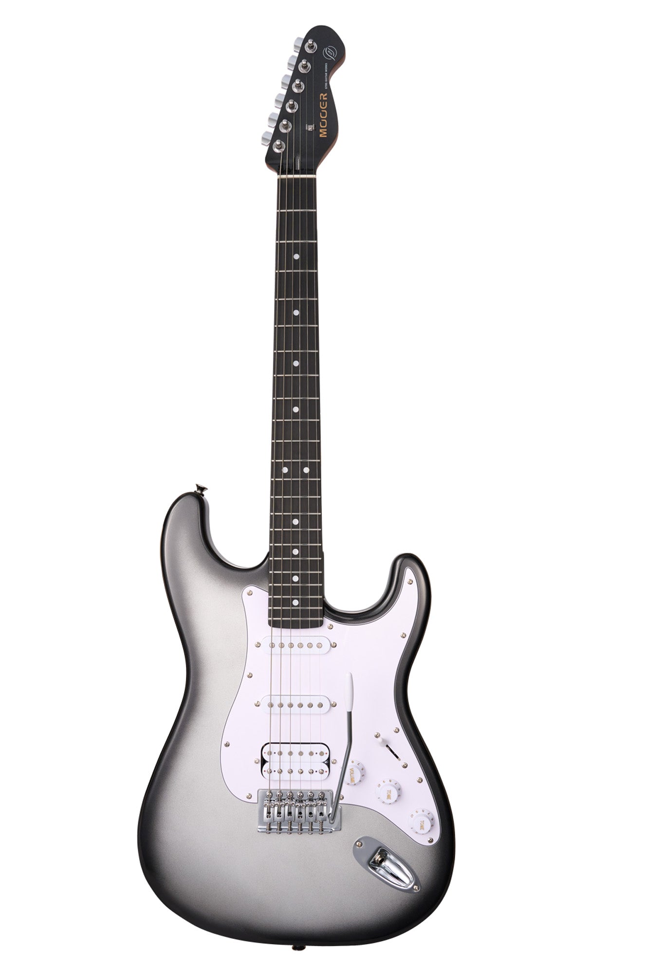 MOOER MSC10 ELITE, corps peuplier, manche érable torréfié satiné, touche ébène tech, iron silver, avec housse