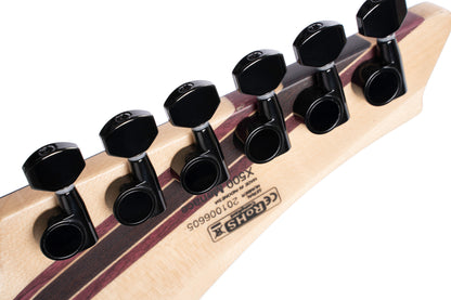 X500 Menace, corps acajou, table érable massif, manche collé 7 pièces, touche ébène, vibrato Floyd Rose, micros Seymour, noir