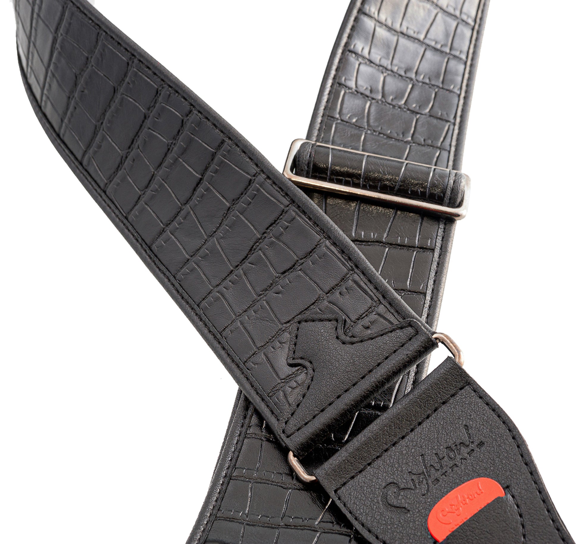 Courroie modèle ALLIGATOR, synthétique, largeur 6 cm, longueur 95 à 150 cm, porte-médiators intégré, noir