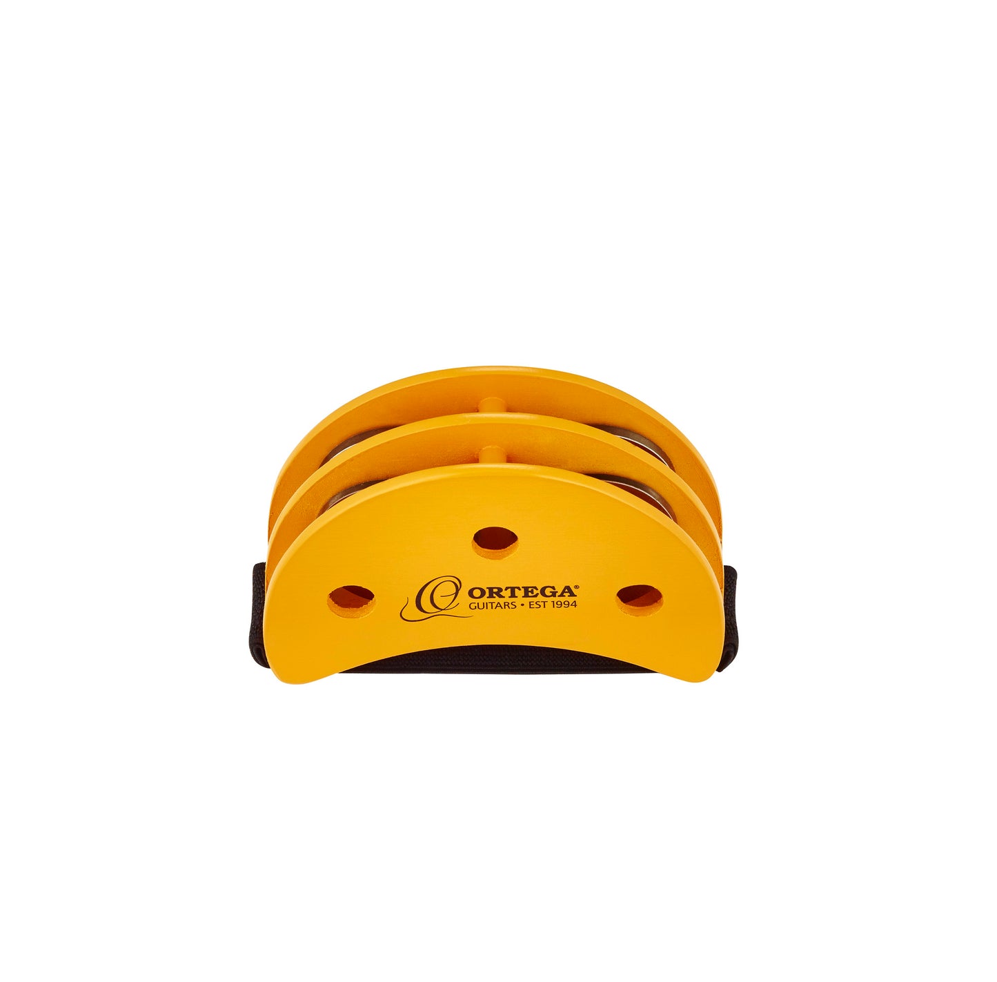 Tambourin au pied pour guitariste, hévéa, 4 paires de cymbalettes acier, design ergonomique, montage facile, orange