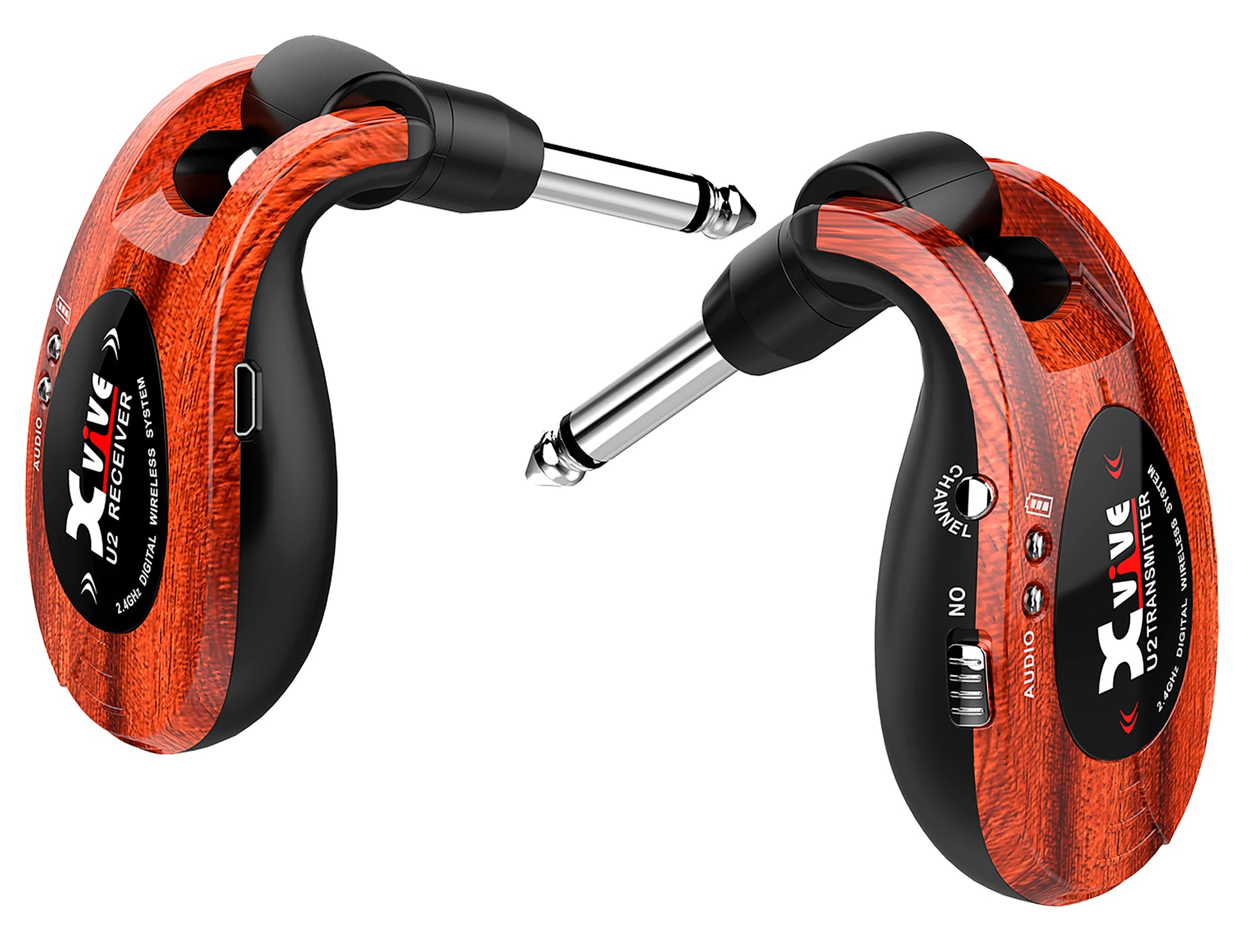 Système sans-fil pour guitare U2, bande de fréquence 2.4 GHz, conversion A/D 24-bit, câble USB, imitation bois