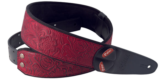 Courroie modèle SANDOKAN, extérieur synthétique, largeur 6 cm, longueur 100 à 145 cm, porte-médiators intégré, rouge