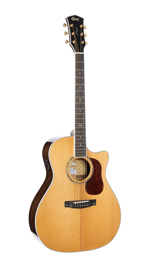 GOLD-A8, forme Grand Auditorium, table épicéa massif torréfié, f/e pau ferro massif, EQ Fishman Flex Blend, naturel brillant