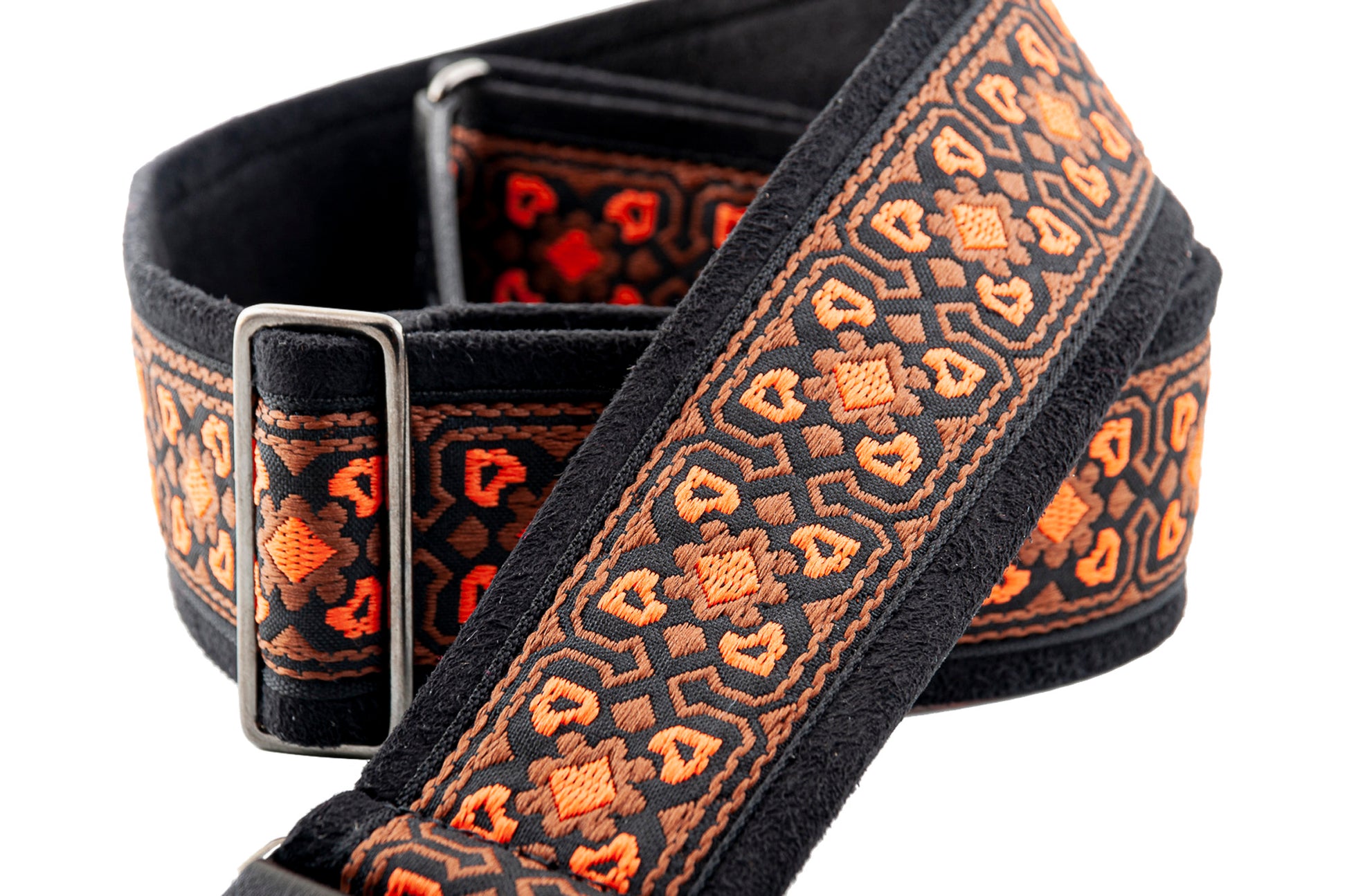Courroie modèle GLASTONBURY II, tissu Jacquard, largeur 6 cm, longueur 90 à 150 cm, porte-médiators intégré, orange