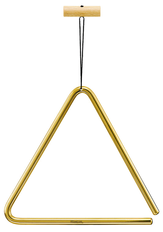 Triangle 20 cm, laiton massif, poignée bois avec attache nylon, batte métal