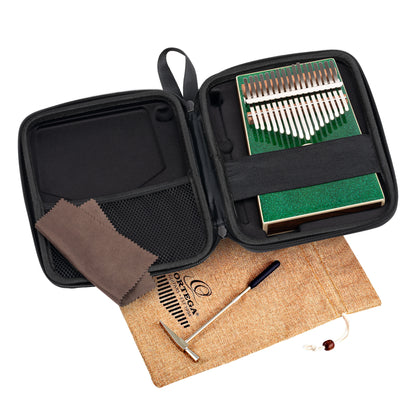 OKB4-MGR, kalimba Ortega série Acoustic, 17 notes en DO majeur, acacia massif, housse, vert