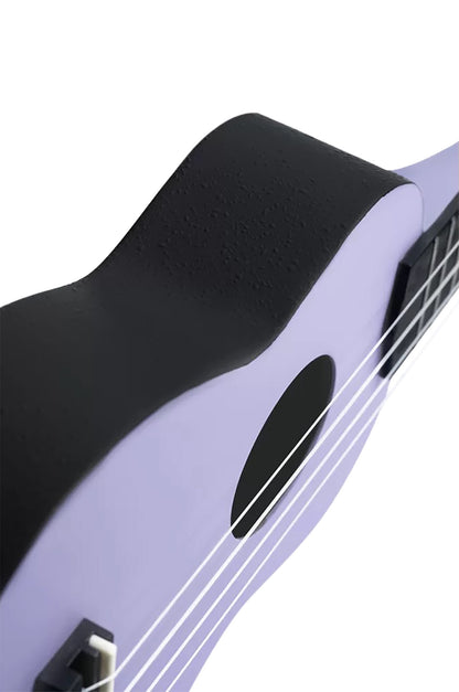 K2-LAF, pack ukulélé Soprano, table agathis, corps ABS galbé, manche okoumé, 12 frettes, accessoires, lavender field satiné