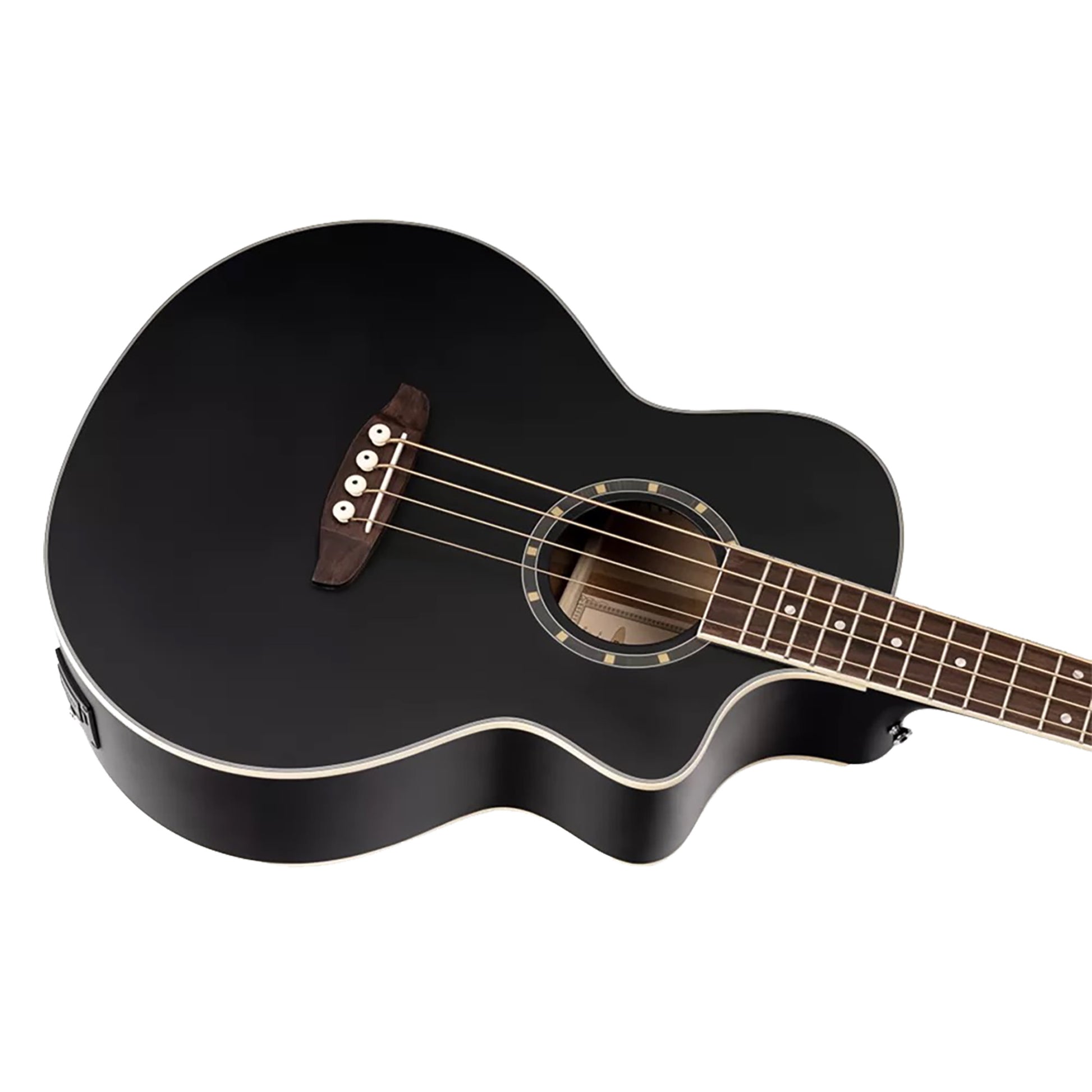D7CE-SBK-4, basse 4 cordes, pan coupé, EQ Ortega MagusPro, table épicéa, f/e acajou, manche acajou, noir satiné