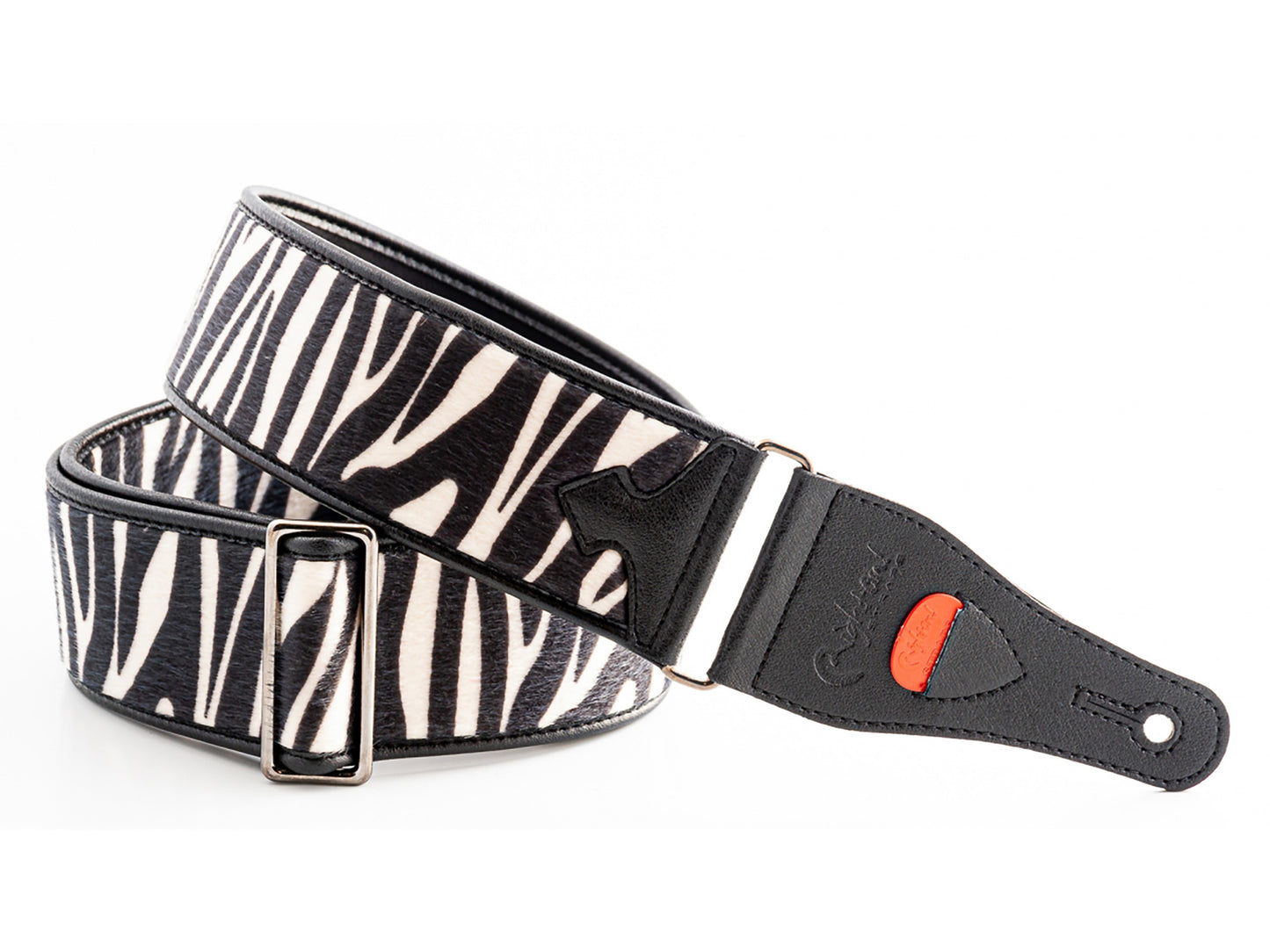 Courroie modèle ZEBRA, synthétique, rembourrée, largeur 6 cm, longueur 95 à 150 cm, porte-médiators intégré, zèbre