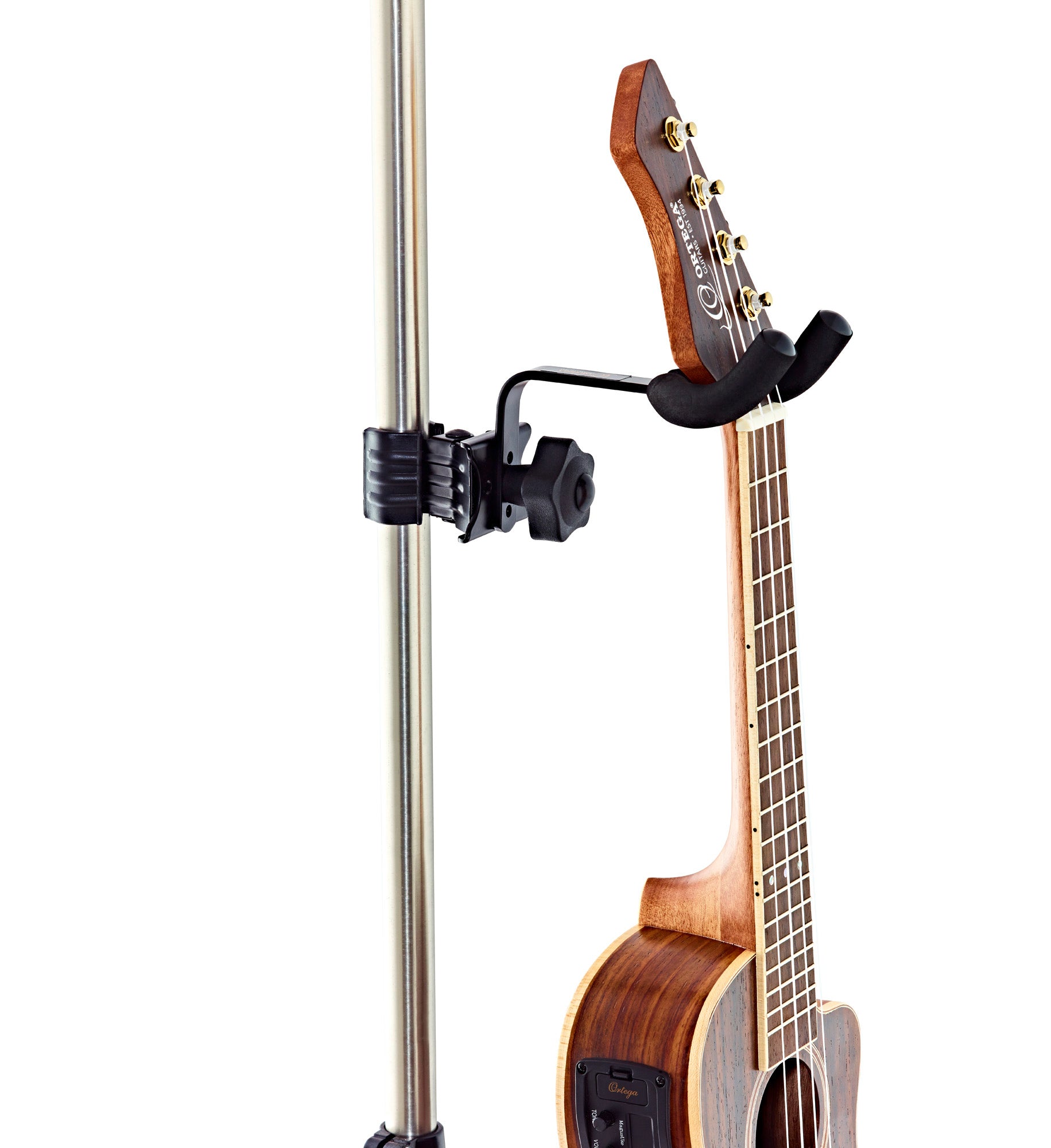 Support pour ukulélés et mandolines, fixation aisée par clip extra fort, crochet rembourré, poids: 270 g, noir brillant