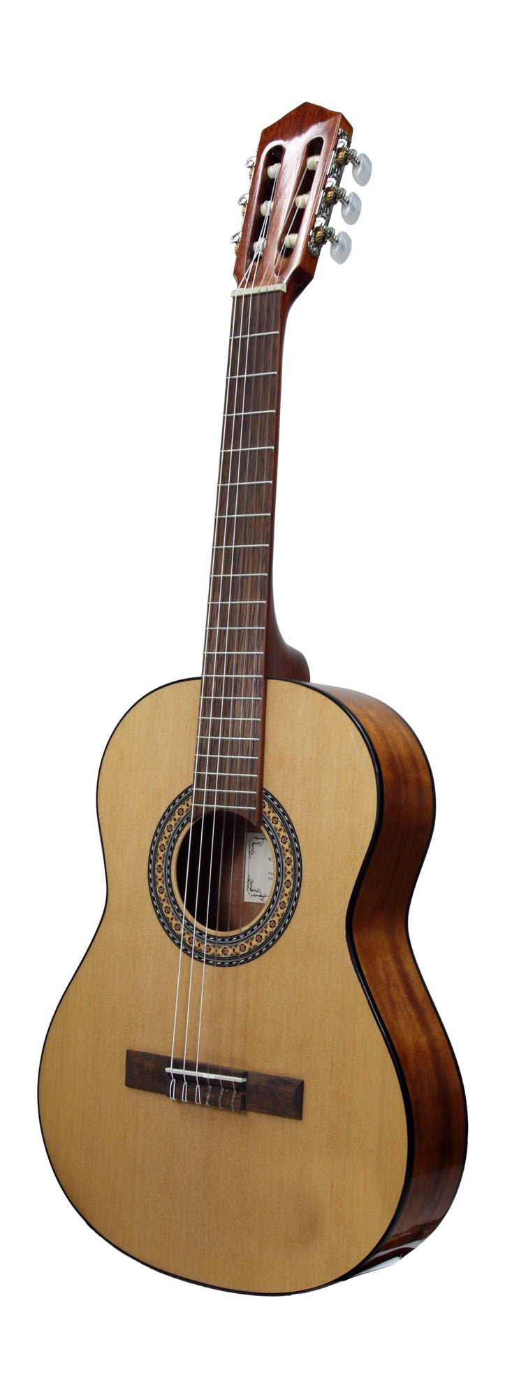 Guitare classique 3/4, table épicéa, fond & éclisses acajou, manche acajou, sillet 45 mm, cordes Bosset, naturel brillant