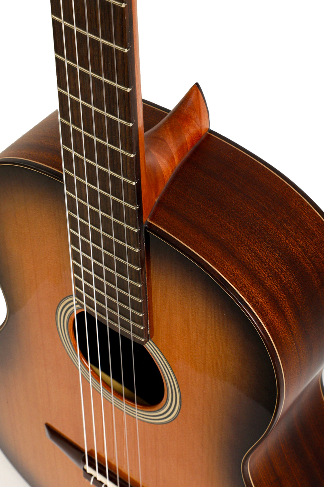 FUSION-CD, table cèdre massif, fond & éclisses sapelly massif, manche acajou, soft case, satiné, table brillante