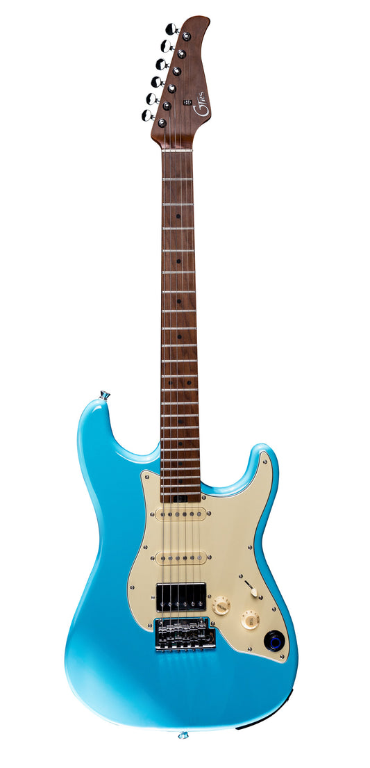 GTRS S801, corps tilleul, manche érable torréfié, touche érable, micros et processeur GTRS, sonic blue