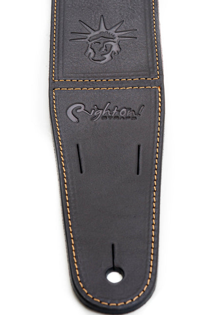 Courroie modèle BACKBEAT LIBERTY, extérieur cuir, largeur 6 cm, longueur 95 à 150 cm, porte-médiators intégré, noir