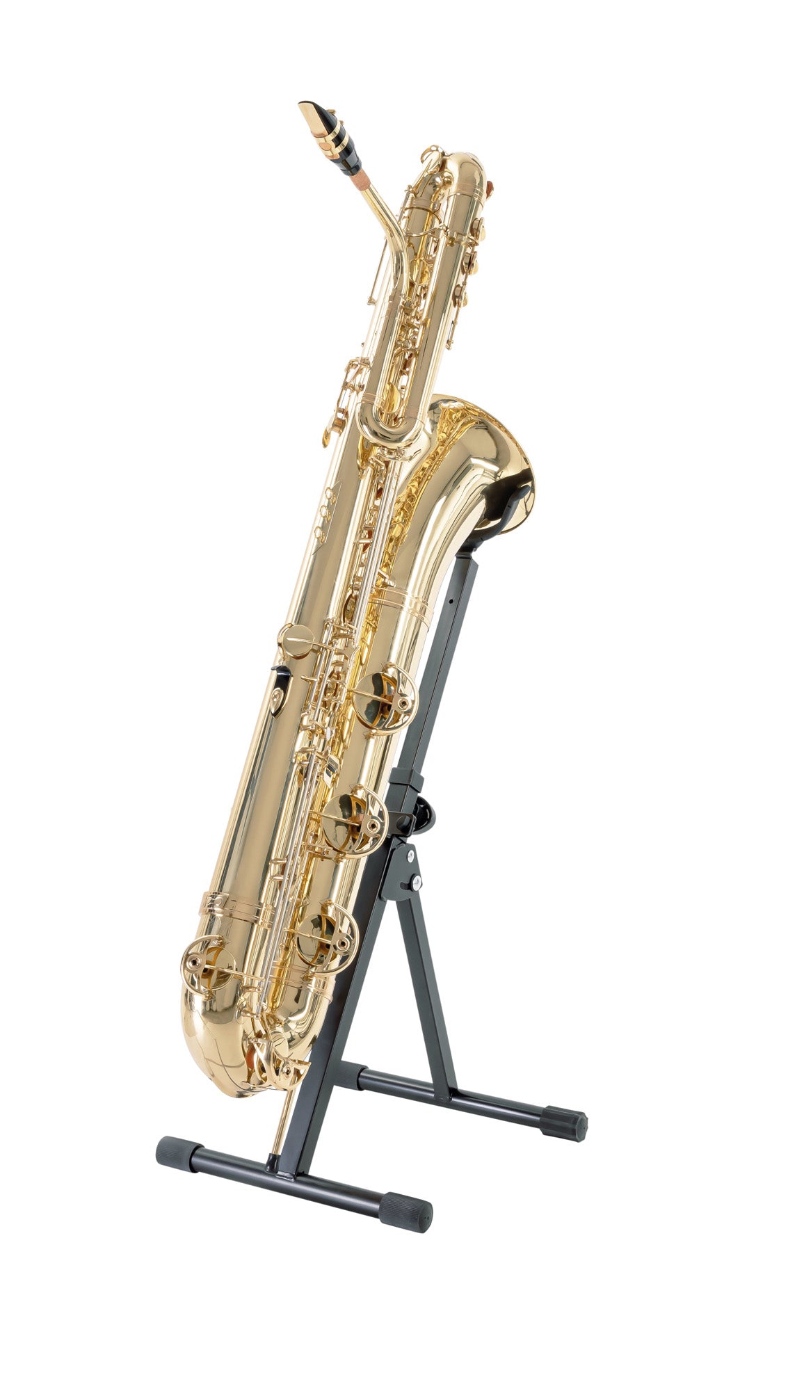 Support de saxophone basse K&M 14960, sur pied.
