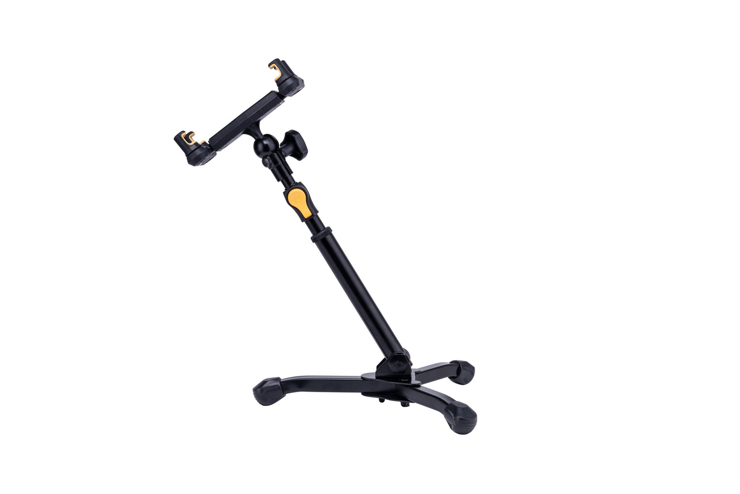 Support de table pour tablette et smartphone 6,1" à 13", hauteur 31,5 à 39,5 cm, rotation 360°, noir et jaune