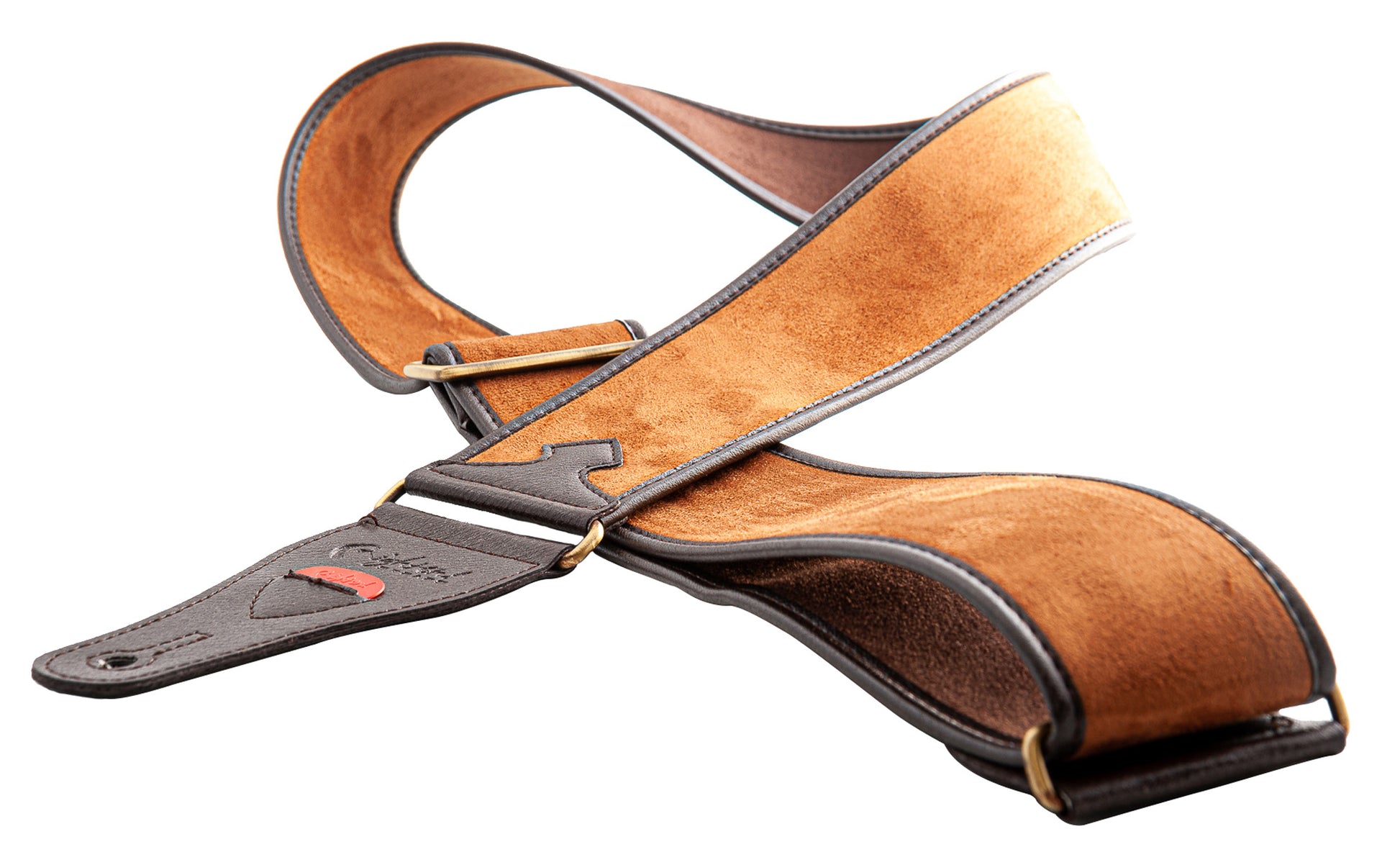 Courroie modèle DIVINE, velours, rembourrée, largeur 6 cm, longueur 95 à 150 cm, porte-médiators intégré, woody