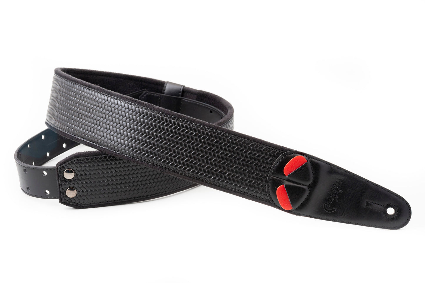 Courroie modèle M-BOND 60, extérieur synthétique, largeur 6 cm, longueur 95 à 150 cm, porte-médiators intégré, noir