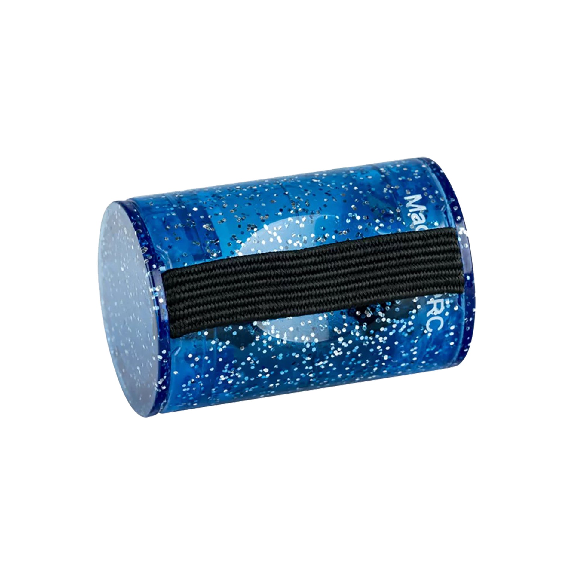 OFS-BLS, shaker pour doigt Ortega, plastique, hauteur 39 x diamètre 25 mm, bande élastique, finition bleu pailleté brillant