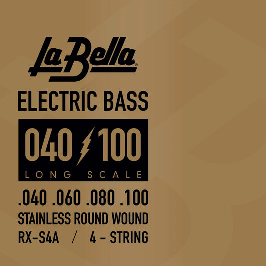 Jeu pour basse électrique RX STAINLESS STEEL, acier inoxydable, filé rond, 4 cordes (40-60-80-100)