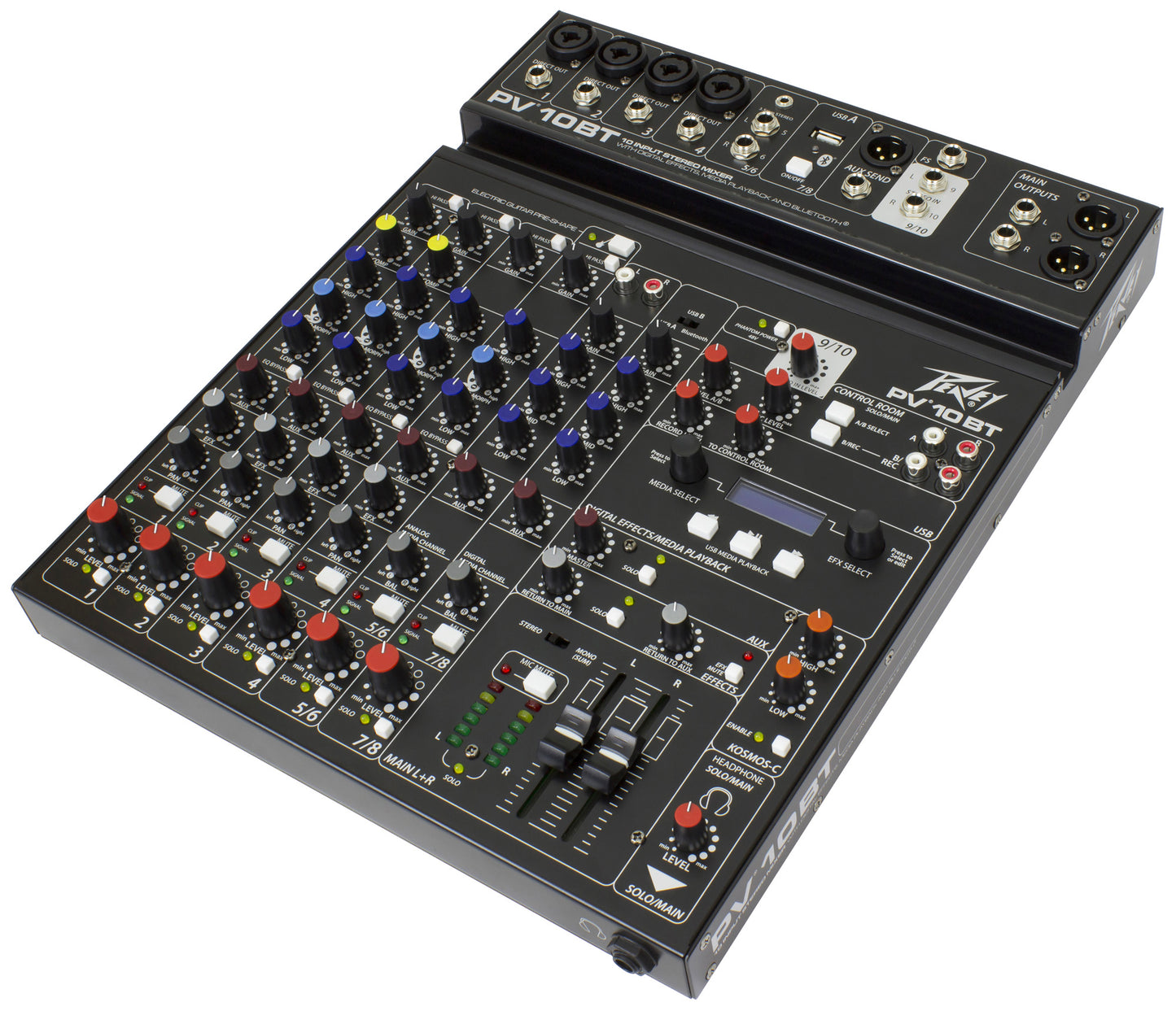 Table de mixage 10 canaux, 4 préamplis micro XLR/Jack, EQ 3 bandes, Bluetooth, effets numériques, entrée guitare Hi-Z, noir