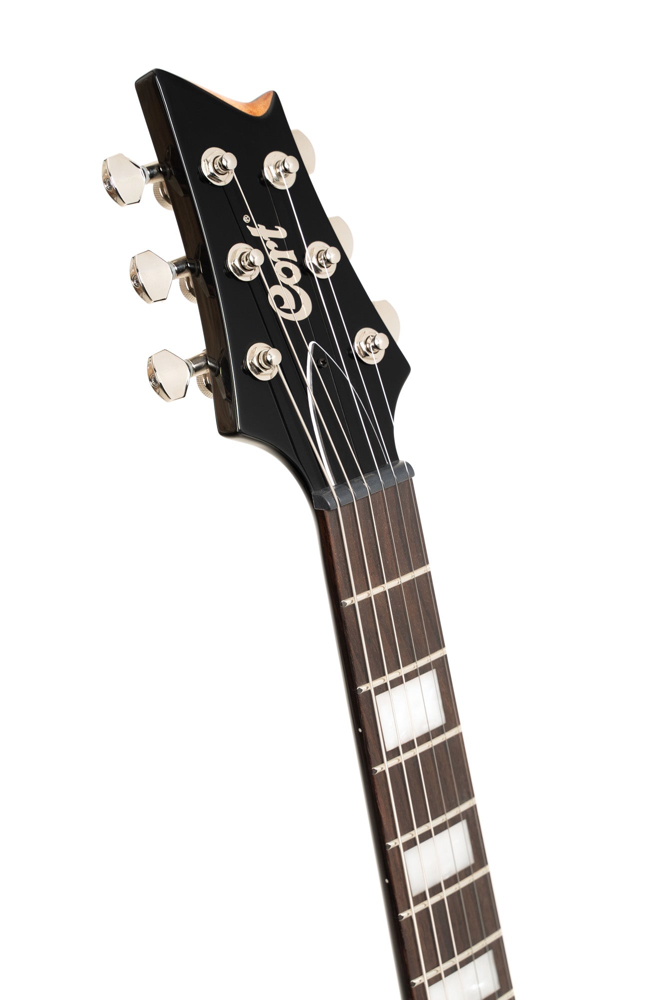 M600, corps acajou, placage érable flammé, manche collé acajou, 2 micros doubles Cort Voiced Tone VTH-59, blue burst