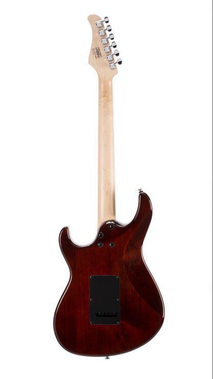 G280 SELECT, corps aulne, table érable flammé, touche palissandre, 2 micros simples et 1 double Voiced Tone, ambre