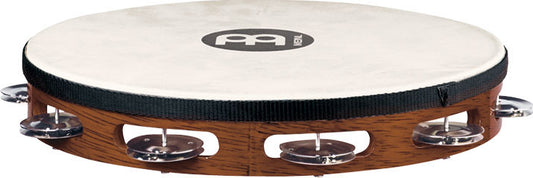 Tambourin bois avec peau de chèvre sélectionnée à la main, 1 rangée de cymbalettes acier nickelé, African Brown