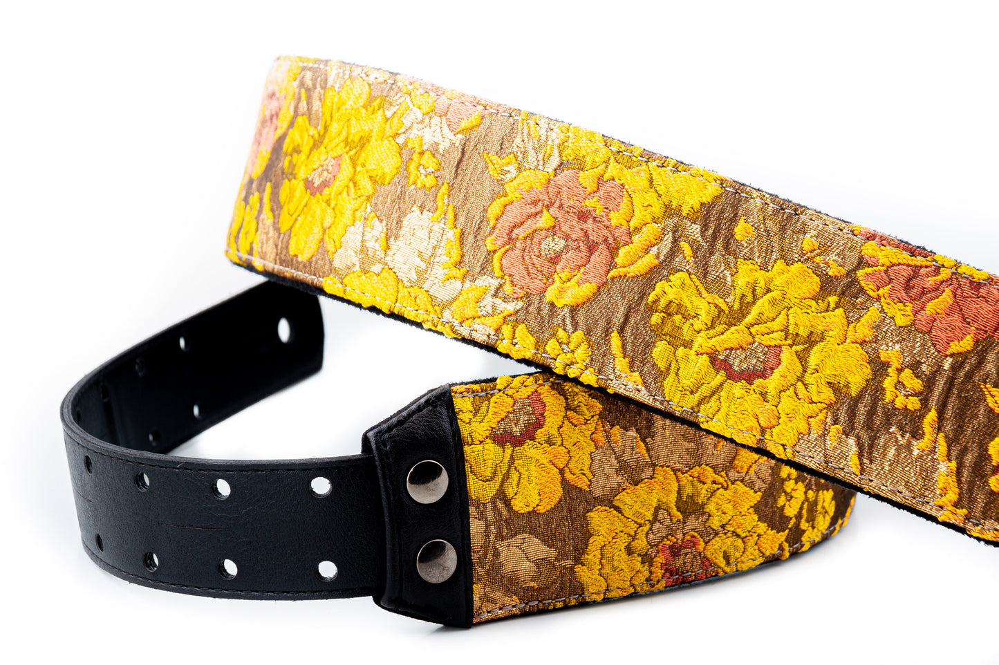 Courroie modèle GOLD & ROSES, extérieur synthétique et tissu, largeur 7 cm, longueur 95 à 150 cm, porte-médiators, orange