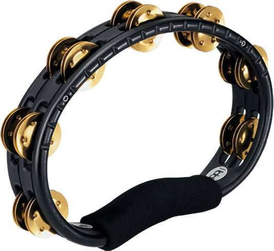 Tambourin ABS demi-lune, 2 rangées cymbalettes laiton, prise en main ergonomique, noir