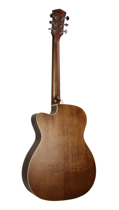 PURE-OC, forme OM pan coupé, table épicéa massif, f/e acajou massif, EQ Fishman Sonitone, housse, naturel satiné