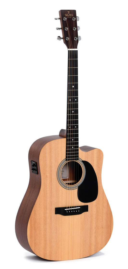 Modèle DMC-STE, Dreadnought pan coupé, table épicéa massif, f/e acajou, touche micarta, EQ Fishman, naturel satiné