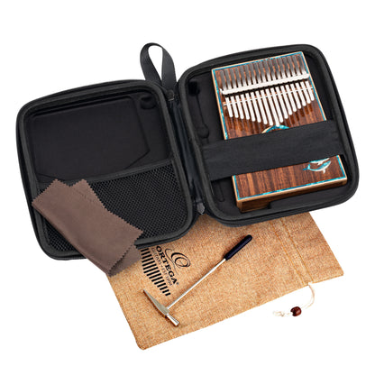 OKB30TH-BW, kalimba Ortega 30eme anniversaire, 17 notes en DO majeur, acacia massif, rosace erable/pearl, étui, naturel brillant