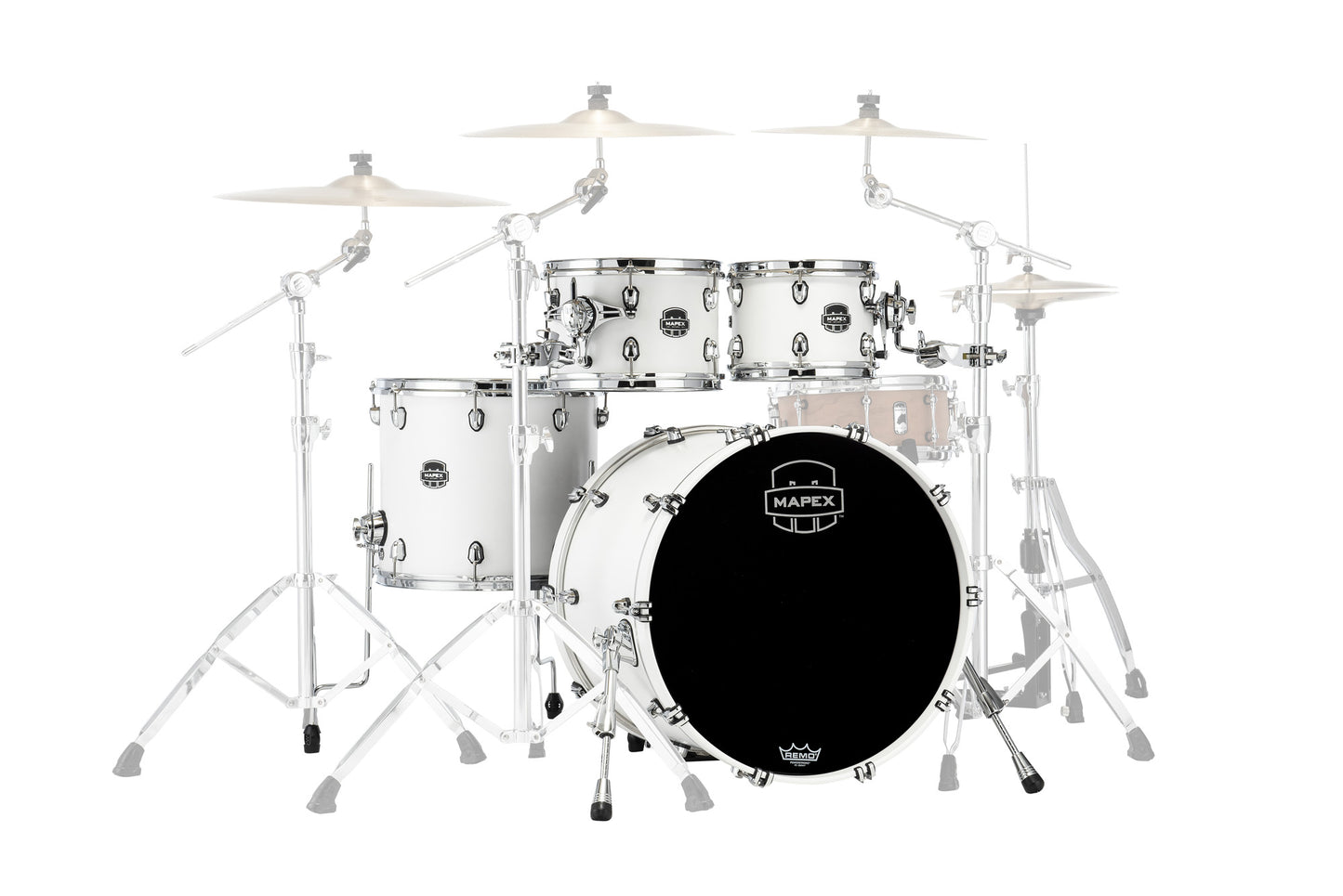 Batterie Mapex Saturn STAGE 22, 4 fûts en érable et noyer, sans accessoires, Satin White