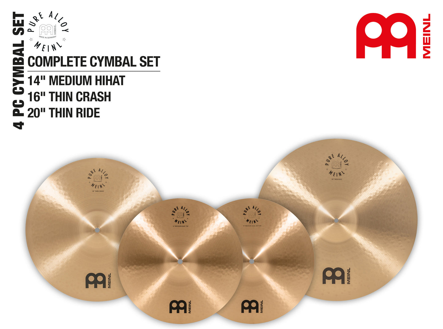Pack de cymbales complet Meinl Pure Alloy 14"16"20" bronze Pure Alloy fini traditional